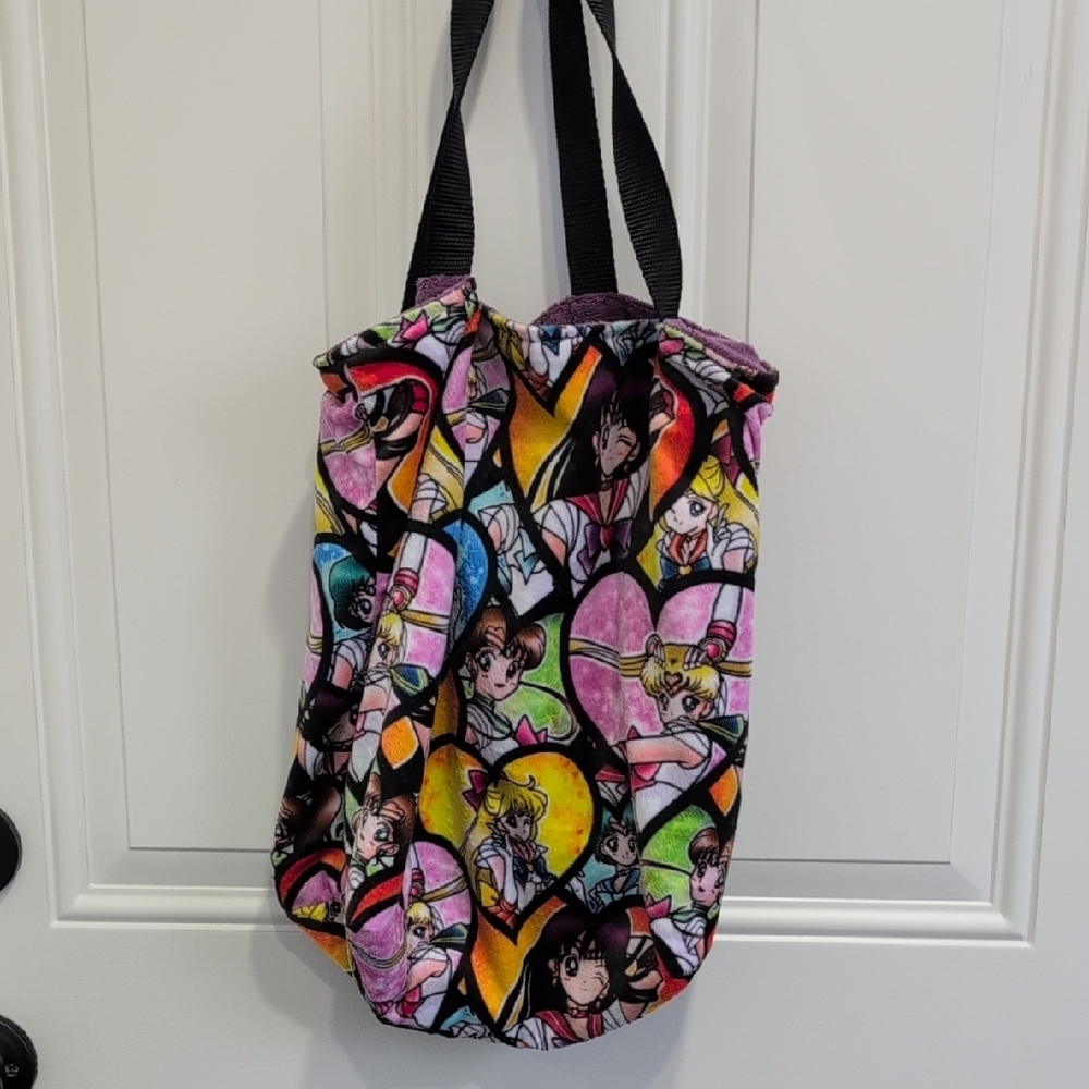 3/$50 NWOT Sailor Moon colorful  Minky Bag Lined In Purple Minky